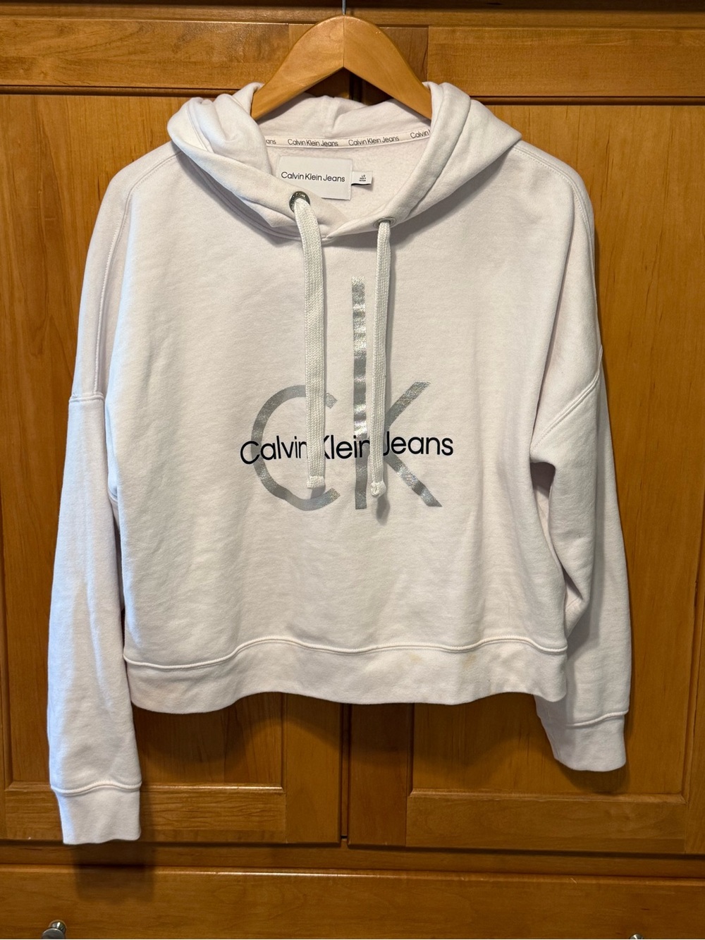 Calvin Klein Jeans White Logo Cropped Hoodie Sweater